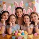 Easter Gifts for Girls, Adjustable Bunny and Egg Cross Charms Bangle,Easter Basket Stuffers Religious Jewelry Gifts with Greeting Card for Girls Teens Kids Women Christian