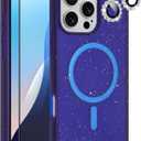 MZELQ for iPhone 16 Pro Case, Compatible with MagSafe, Shower Blue, Shockproof, Drop Proof, Ultra-Slim, Diamond Camera Protector, Screen Protector, Silicone Designed for iPhone 16 Pro Case