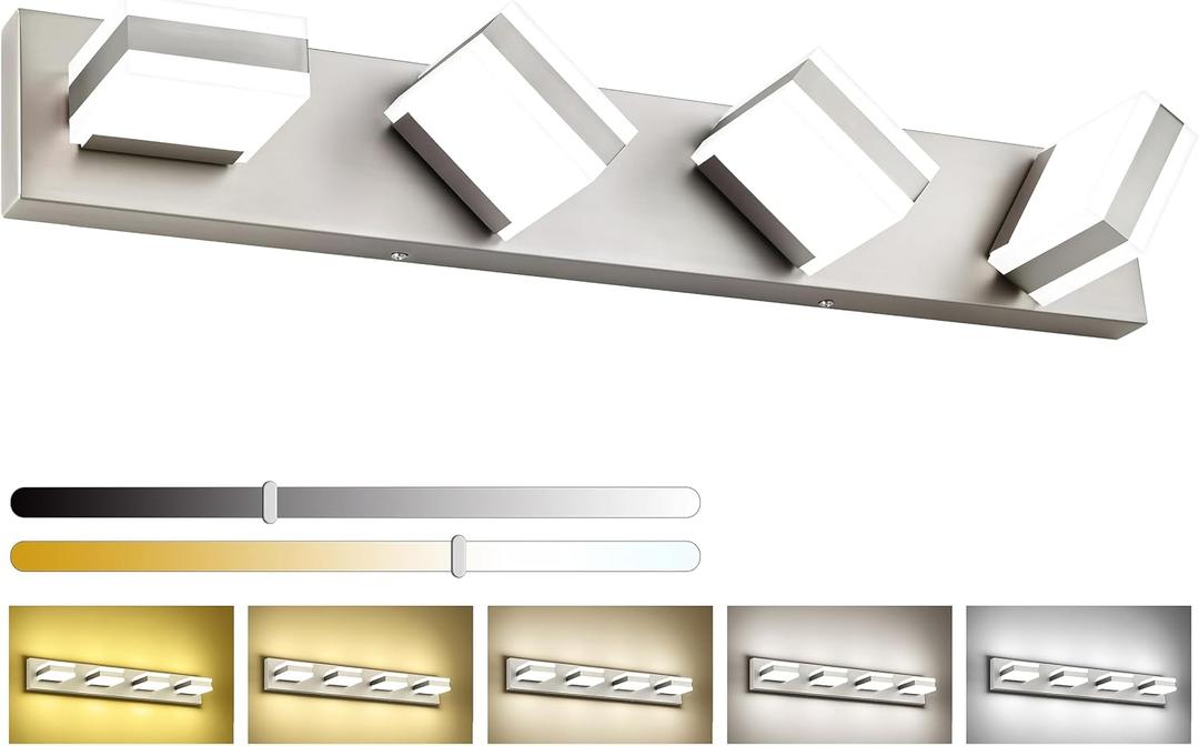 PRESDE 4-Light LED Vanity Light for Bathroom Brushed Nickel Bathroom Light Fixtures Over Mirror Modern Bath Wall Lighting Dimmable 5CCT