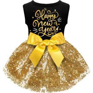 Dog Happy New Year Outfit Dog Dress New Years Pet Costumes for Dogs Funny Puppy Dress with Bow for Small Medium Dogs Girls Cats
