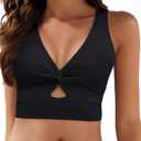 Bikini Tops for Women Tankini Tops Cropped Knot Twist Cut Out Adjustable Swimsuit Top Beach Bathing Suit Top Only (Large, Black)