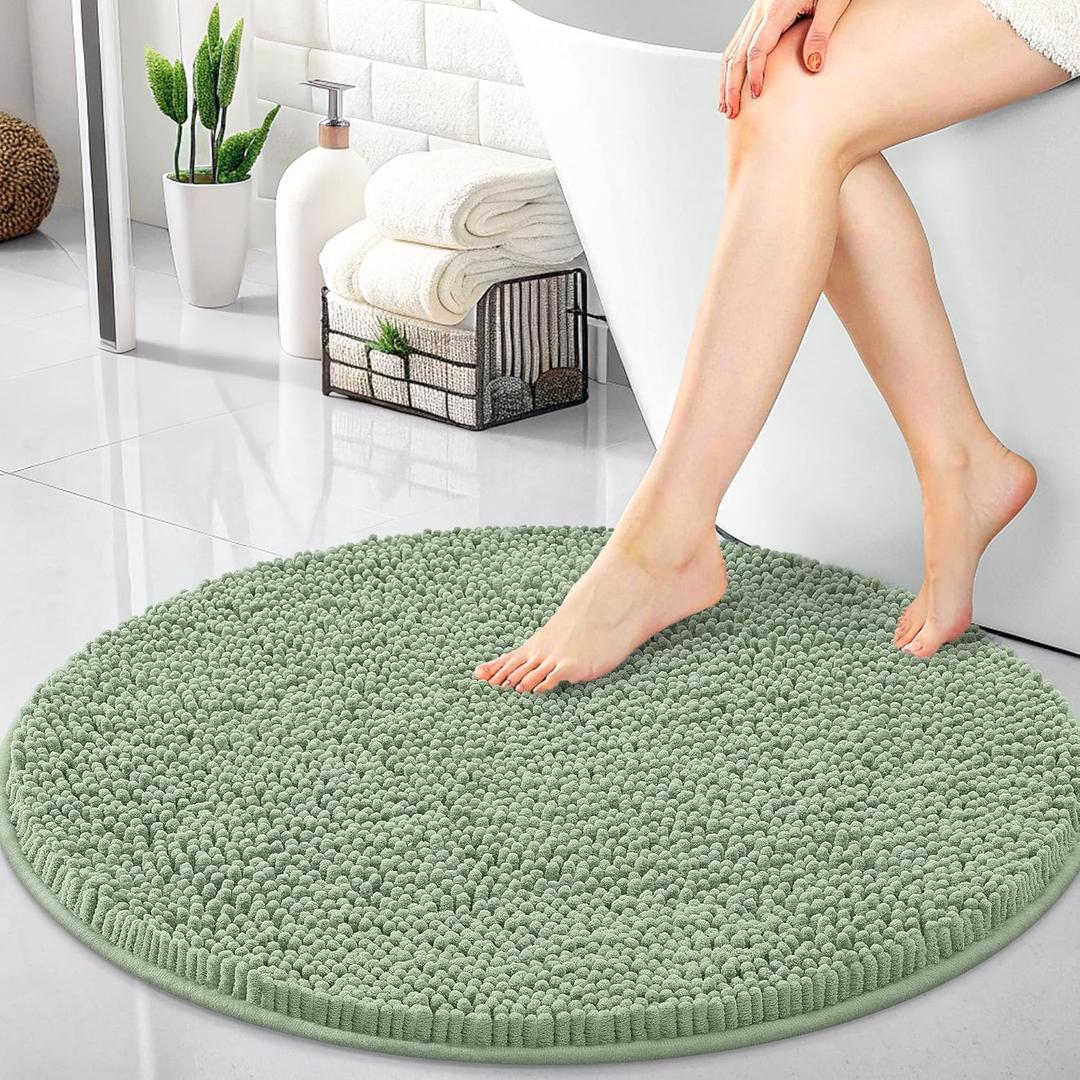 OLANLY 30-inch Round Bathroom Rugs, Extra Soft and Absorbent Chenille Bath Rugs, Quick Dry Machine Washable Bath Mats for Bathroom Floor, Tub and Shower, Home Decor Accessories, Sage Green