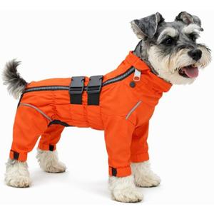 Lovelonglong Waterproof Dog Raincoat 4-Leg Full Body Dog Rain Suit with Reflective Strips & Leash Opening, Outdoor Dog Jacket for Rainy Weather L