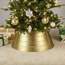 Glitzhome 26" D Christmas Painted Gold Glitter Metal Tree Collar, Metal Tree Skirt for Christmas Decor