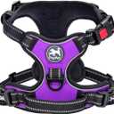 PoyPet No Pull Dog Harness, No Choke Front Clip Dog Reflective Harness, Adjustable Soft Padded Pet Vest with Easy Control Handle for Small to Large Dogs(Purple, L)