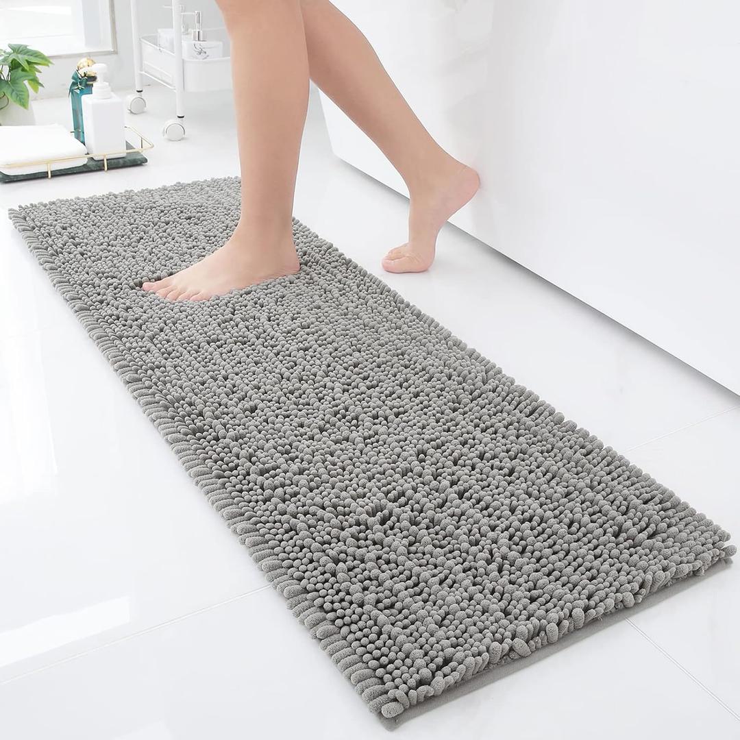 Arotive Luxury Chenille Bathroom Rug Mat, Extra Soft Thick Absorbent Shaggy Bath Rugs, Non-Slip Machine Wash Dry, Plush Bath Mats for Bathroom, Shower and Tub, 47x17, Grey