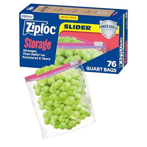 2 Pcs Ziploc Quart Food Storage Bags, Stand-Up Bottom, Easy to Fill, 76 Count