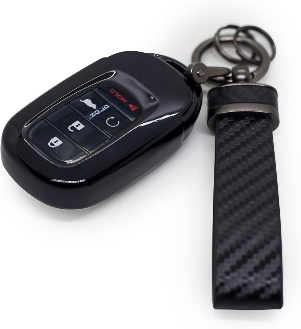 Fit for Honda CRV Key Fob Cover 2026, Smart Key Case for Accord Civic HRV Pilot Sport SI EX EXL 2025/2024/2023, Keys Shells with Carbon Fiber Keychain(BTTMB Black)