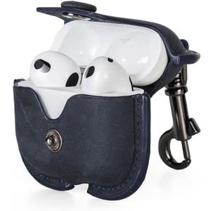 Genuine Leather Case for 3rd Gen AirPods 2021,Hiram Crazy Horse Cowhide Leather Portable Travel Case for Airpods 3rd Gen,Headphone Cases for 3rd Gen AirPods Charging Case(Blue)