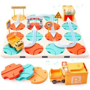 Pack Of 2 SYNCFUN Kids Toy STEM Board Games, Montessori Construction Puzzle, Logic Road Builder, Ideal Birthday Party Gift for Boys & Girls Ages 3-5 4-8