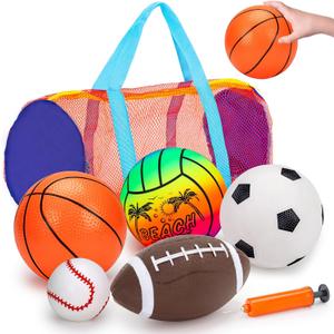 5 Pack Sports Balls Set for Kids with Bag Balls for Toddlers 1-3 Football Soccer Basketball Baseball Volleyball Outdoor Toys Sport Bouncy Playground Kickball Hand Pump Outside Toddler 1-3 2-4 3-5 Gift
