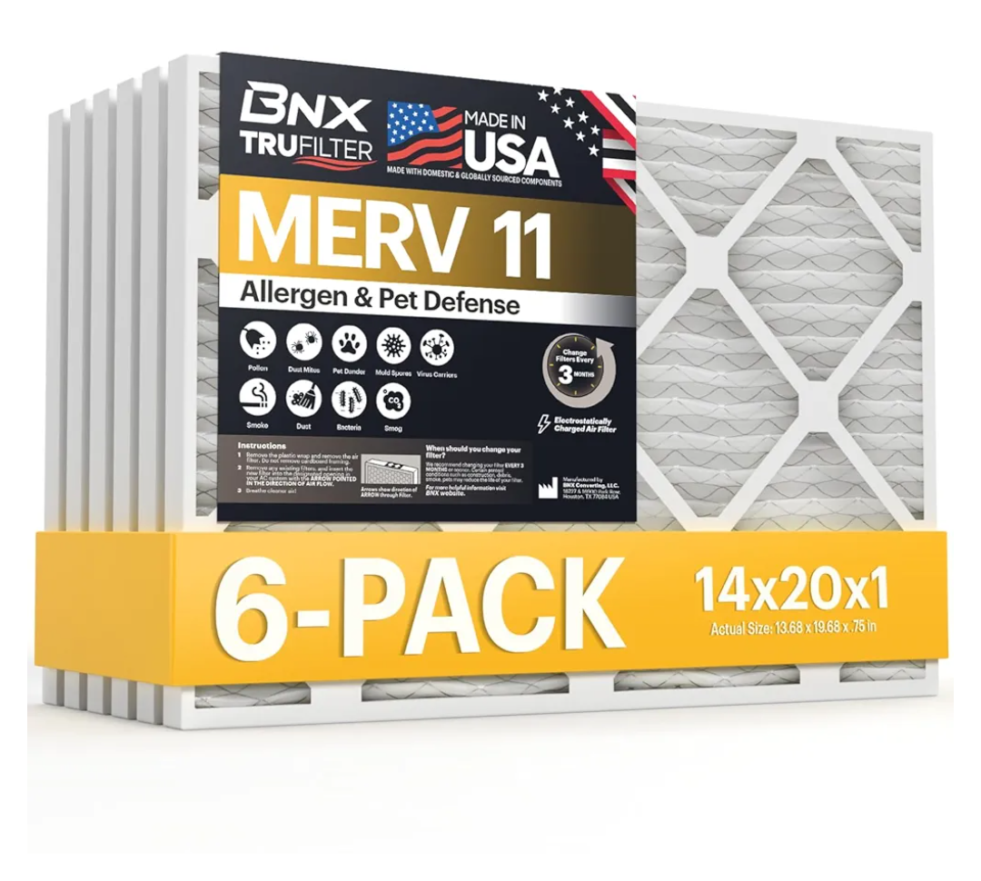 BNX TruFilter 14x14x1 Air Filter MERV 11 - MADE IN USA - Allergen Defense Electrostatic Pleated Air Conditioner HVAC AC Furnace Filters for Allergies, Dust, Pet, Smoke, Allergy MPR 1200 FPR 7