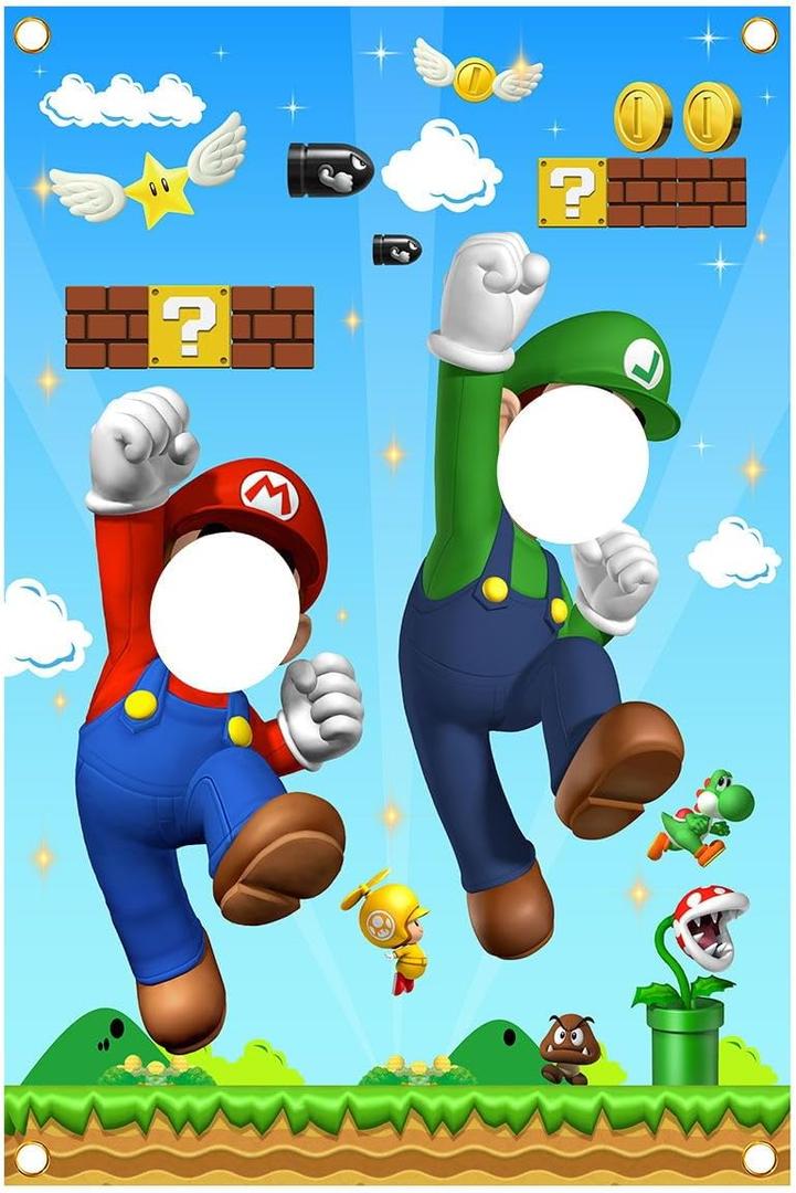 Mario Photo Door Banner Mario Face Photography Banner Background Mario Birthday Party Supplies