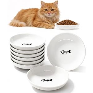 8 Pack Ceramic Cat Food Bowl, No Spill Cat Bowls Whisker-Friendly, Cute 5.9" Shallow Wide Kitten Plates, Easy to Clean Indoor Feeding Dishes (deep)