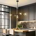 Black and Gold Linear Chandelier 5 Lights Modern Sputnik Chandeliers 36.2''