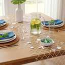 LemonRoad 13 x 72 Inch Nautical Fish Net Table Runner Fish Net Decoration with 34 Pcs Starfish Seahorse and Seashells for DIY Assembly for Ocean Nautical Beach Themed Party Decor(White)