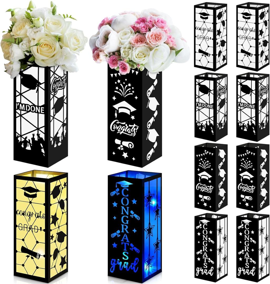 12 Pcs 2025 Graduation Table Decoration Class of 2025 Graduation Centerpiece Graduation Lantern Box for College School Graduation Party Supply Photo Prop, 4 Styles, 10.63 x 3.94 Inch(Black)