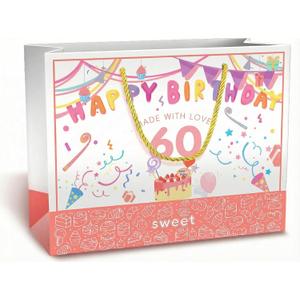 BOPLYBAY 60th Birthday Gift Bag for Women with Card & Tissue Paper - Large 13" Pink Age 60 Party Favor Bag, 60 Year Old Birthday Gifts Wrapping for Mom Grandma Wife