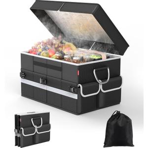 Cooler Bag – Soft Travel Cooler Holds 45 Cans, Stays Cold for 8H & Warm for 7H – Portable Car Trunk Organizer for Camping, Beach, Picnic-Black, X-Large