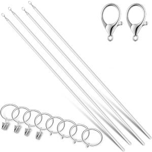 46 Inch (4 Pack) Acrylic Drapery Wand Clear Curtain Pull Wand with 2 Hooks and Rings Versatile Drapery Pull Rod Invisible Curtain Wand for Grommet Curtains Opening(46 Inch)