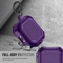 Maxjoy for Airpods 3rd Generation Case, Carbon Fiber Secure Lock Clip Full Body Shockproof Hard Shell Protective Apple for Airpods 3 Case Cover with Keychain for AirPod 3rd Gen 2021 for Men, Purple