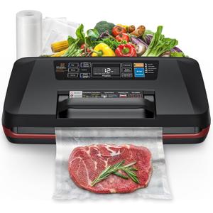 95kPa Vacuum Sealer Machine,Commercial Fully Automatic Food Sealer,10-in-1 Functions & Powerful Sealing System with Double Heat Seal,Easy-Lock Handle,Built-in cutter,1 Bag Rolls,10 Pre-cut Bags