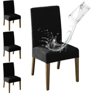 MOSAYT 100% Waterproof Dining Room Chair Covers Set of 4, Super Fit Stretch Jacquard Parson Chairs Slipcovers Removable Washable Chair Seat Protectors for Home, Kitchen, Banquet (Black)
