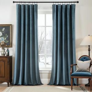 MIULEE Stone Blue Velvet Curtains 90 Inch Long Luxury Super Soft Thermal Insulated Blackout Curtains Room Darkening Drapes Rod Pocket Design for Bedroom Living Room Set of 2 Panels, W40 x L90 Inch