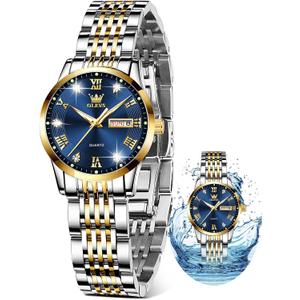 OLEVS Luxury Ladies Watches,Women's Watch with Day and Date,Female Watch for Small Wrist,Gold Stainless Steel Watches for Women,Easy Read Ladies Wrist Watches Waterproof Adjustable Strap