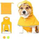 Waterproof Dog Rain Jacket with Hood - Reflective Strip, Adjustable Belly Strap, Lightweight Poncho with Storage Bag (Small, Yellow)