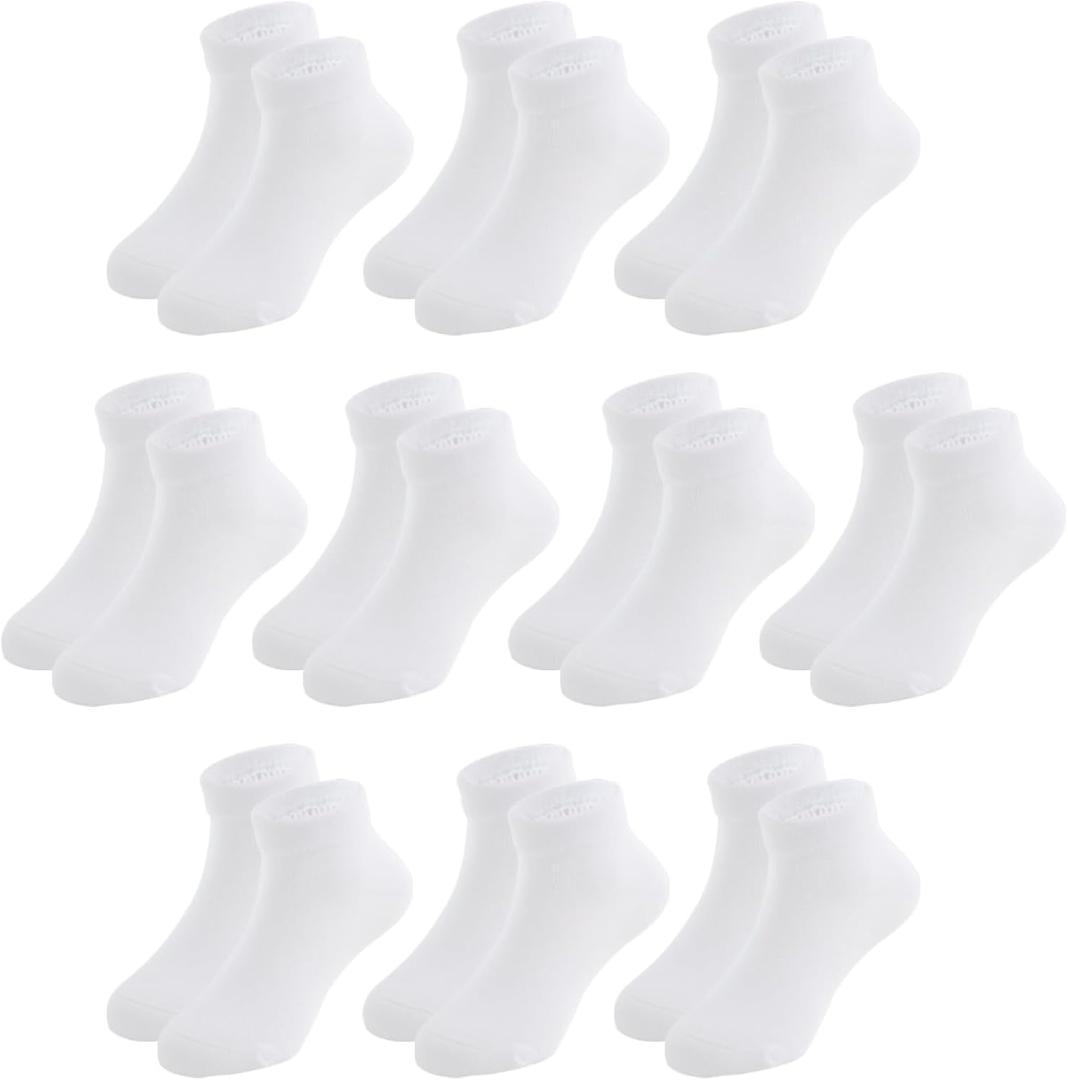 Unisex Kids Ankle Socks,Seamless Low Cut Sport & Everyday Socks for Boys Girls,Soft Breathable Cotton,10 Pairs (White)
