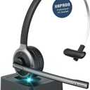 Wireless 5.0 Computer Headset with Microphone, Flip-to-Mute Mic, On Ear Cell Phone Headset with Charging Base for Home Office Call Center Zoom Skype