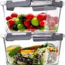 Hontent 2 Pack Large Glass Storage Containers with Lids 85oz/10.5cup Big Airtight Glass Food Storage Containers for Rotisserie Chicken Watermelon Meal Prep, BPA Free, Freezer Dishwasher Oven Safe (gray)