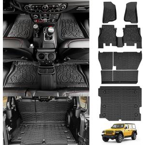 Cargo Mats for 2018-2025 Jeep Wrangler JL 4X4 Floor Liners with Trunk Mat Backrest Mat All Weather TPE Protector Rear Floor Trunk Liners for 18-25 Wrangler JL 4X4 4 Door Accessories