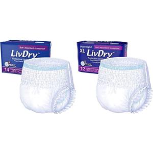 LivDry Adult Incontinence Underwear, Extra Absorbency with Overnight Comfort Bundle - Extra Large, Bag