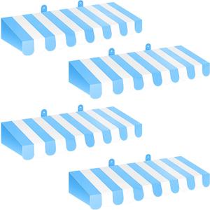 Boao 4 Pack Circus Awning Decoration 3D Stripe Cardboard Awning Carnival Wall Decor Circus Party Favors for Lemonade Stand Bakery Ice Cream Truck Bulletin Board Decor(Blue and White)