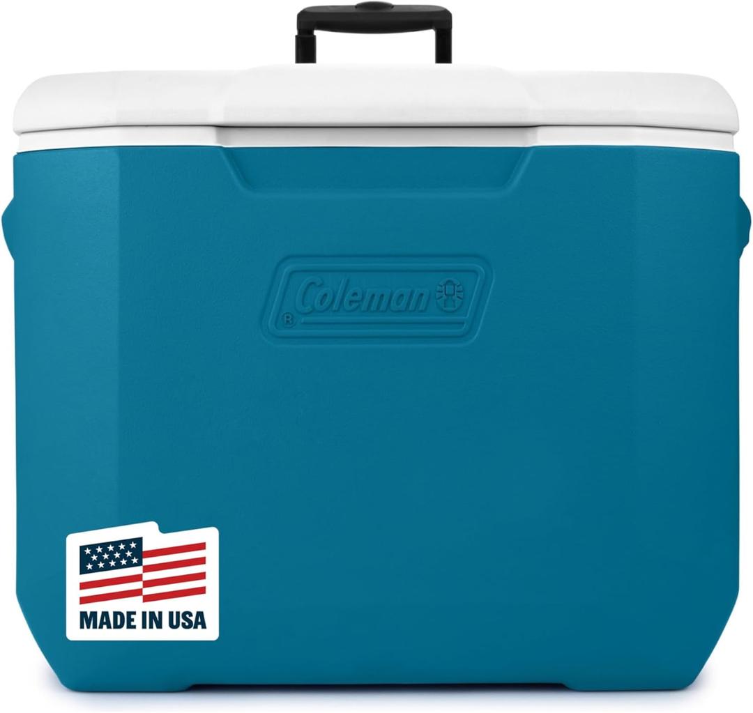 Coleman Chiller Series - Enfriador duro con ruedas de 60 cuartos de galn con retencin de hielo y ruedas resistentes y asa, ideal para camping, puerta trasera, playa, picnic, comestibles, canotaje y