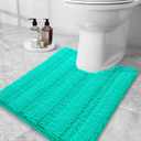 Grandaily Chenille Striped Toilet Rugs U-Shaped 24x20, Extra Soft and Absorbent Bathroom Rugs, Non-Slip Plush Shaggy Bath Rug, Machine Washable Contour Bath Mats for Toilet Base, Teal