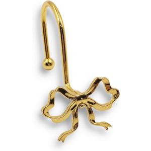 Gold Bow Shower Curtain Hooks, 12 Pack Decorative Metal Rust Proof Shower Curtain Rings for Bathroom, Elegant Cute Curtain Hangers for Standard Shower Rods