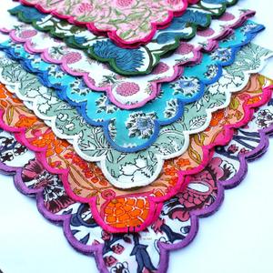 Mix and Match Assorted Embroidery Scallop Napkins Hand Block Print Fall Colour Napkins Wedding Napkins cloth Floral Christmas gift Napkins (9X9 Inch, Set of 6)