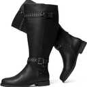 Luoika Women's Extra Wide Calf Knee High Boots, Chunky Low Heel Plus Size Boots Motocycle Ridding Boots. (Black216, Size 6)
