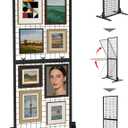 1-PACK Foldable Grid Wall Panels, Heavy Duty Double Sided Display Rack with T-Base Floor Stand - for Retail Stores, Craft Shows, Vendor Events, Merch Display - Includes 10 Free Hooks