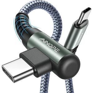 AINOPE USB C Cable 60W 4-Pack 3.3FT+3.3FT+6.6FT+10FT Nylon Braided USB C to USB C Cable Type C Charger Fast Charging Right Angle USBC Cable Charger Cord for iPhone 16 Pro Max 15 Plus Samsung S24 Grey