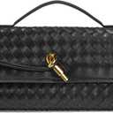 Woven Clutch Purses for Women, Formal Satchel Leather Evening Bag Shoulder Handbag (Black)