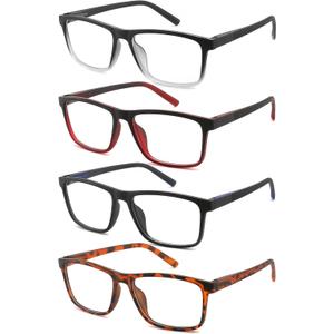 4 Pack Reading Glasses Men Readers Anti Blue Light UV400 Computer Eyeglasses With Spring Hinge Comfy Fashion Sturdy(Magnification 2.0 x)