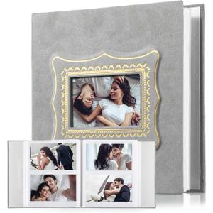 Velvet Photos Album 4x6 Films 300 Pockets Wedding Anniversary Family Photo Album for Family Wedding Anniversary Baby Vacation(Grey)