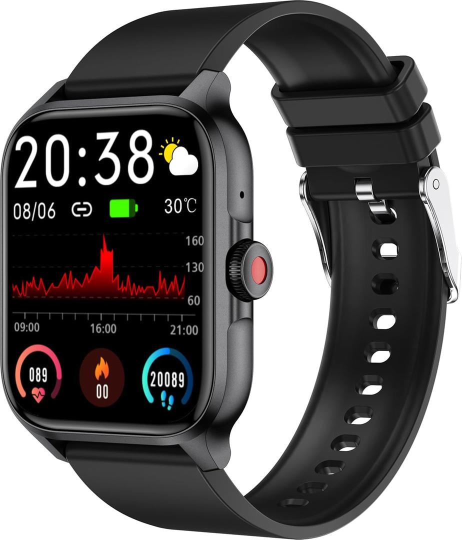 Fitness Tracker Heart Rate Blood Pressure Watch Blood Oxygen Monitor Pedometer Step Counter Activity Tracker Big Fitness Tracker for Women Men Smart Watch for Android Phones Compatible iPhone (black)