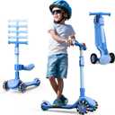 2-in-1 Adjustable Kick Scooter for Kids 3-5 (Suitable 3-12 Years),5-Level Handlebar & Removable Seat, LED Light-Up Wheels, Wide Deck, Foldable Design for Indoor/Outdoor Use - Girls & Boys