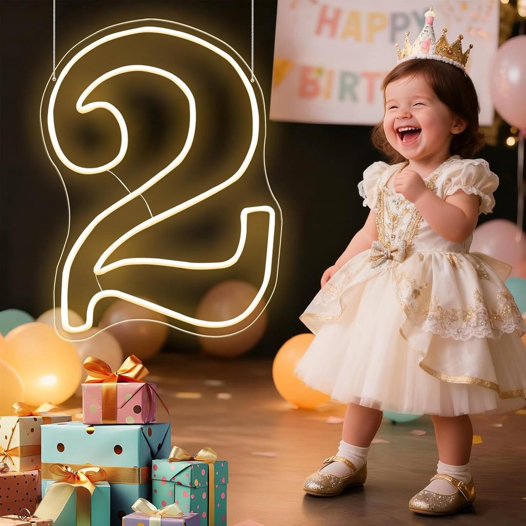 LED Acrylic Light up Number, Decorative Transparent Light up Letters USB Powered Big Number Sign Light for Birthday, Night Light, Party, Anniversary, Christmas, Home Decor, Wedding 11.8'' (number2)