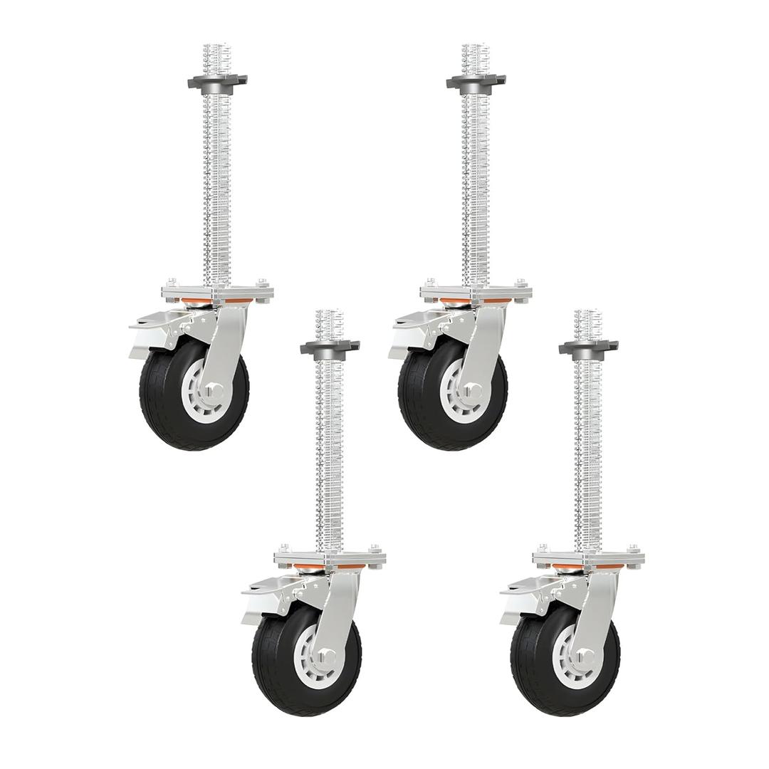 4 PCS 6" Adjustable Leveling Scaffolding Wheels, Scaffolding Casters with Brake, Scaffold Leveling Jack with 1-3/8" OD Scaffold Screw, Scaffolding Screw Jacks